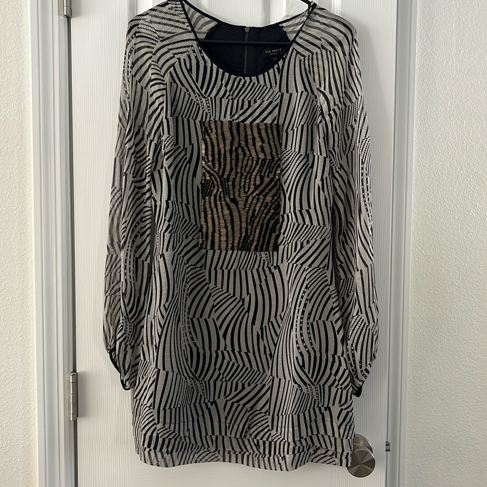 Ted Baker black and gray beaded long sleeve dress size 2